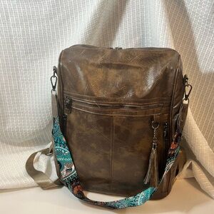 Brown Women’s Bag/Backpack with Patterned Strap